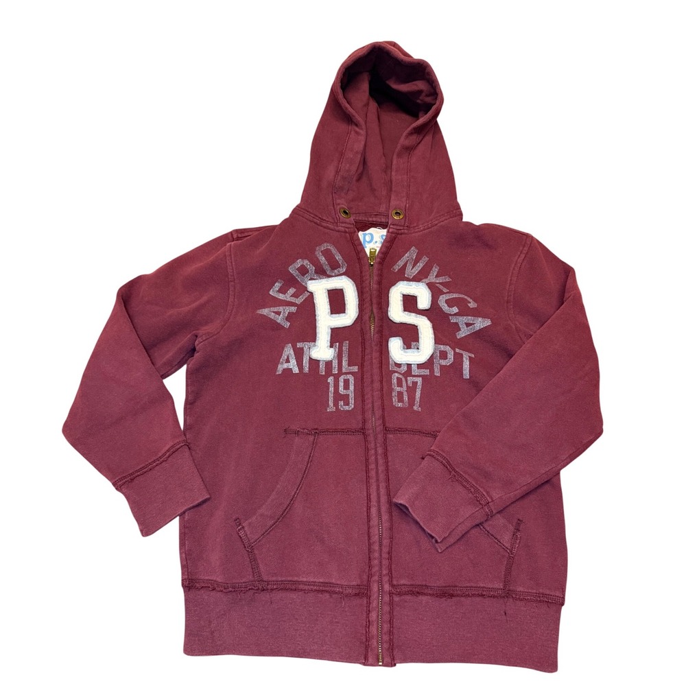 PS from Aeropostale Boys Maroon Zip Up Hoodie PS 1987 Graphic Sweatshirt Size 12